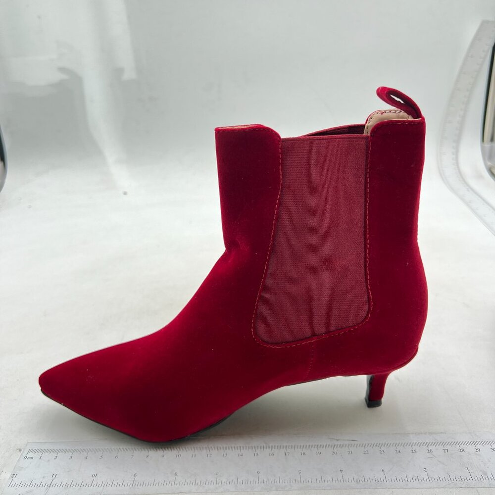 Women's Kitten Heel Ankle Boots Pointed Toe Short Booties Elastic Chelsea Red